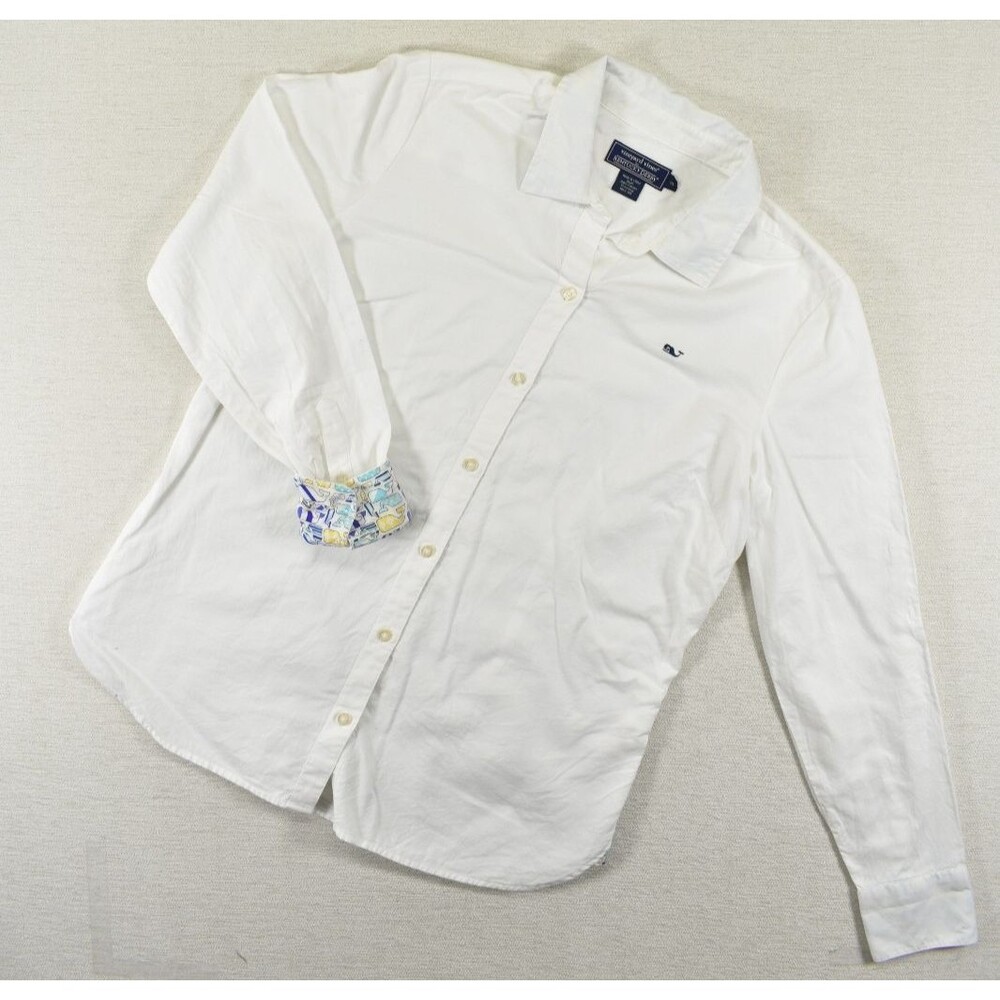 Vineyard Vines Kentucky Derby Oxford Shirt White Womens 10 Silk Trim Whale Logo